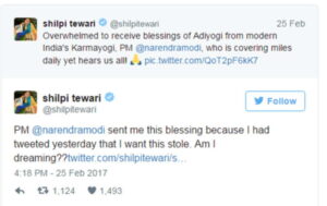 modi tweet shilpi about shiv stol